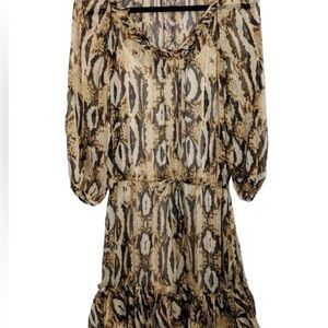 Boston Proper Tan, Brown and Black Animal Print Long Sleeve Mini Dress